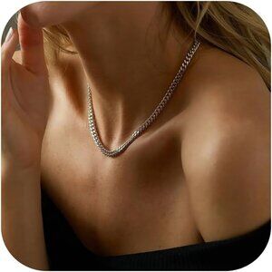 Unisex 18K 5mm- Silver Chunky Cuban Link Curb Chain Necklace Hip Hop Punk